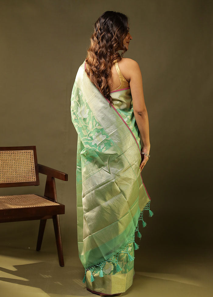 Green Tissue Silk Saree With Blouse Piece