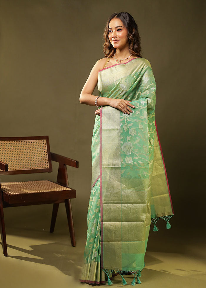 Green Tissue Silk Saree With Blouse Piece