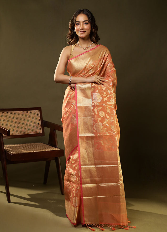 Orange Tissue Silk Saree With Blouse Piece