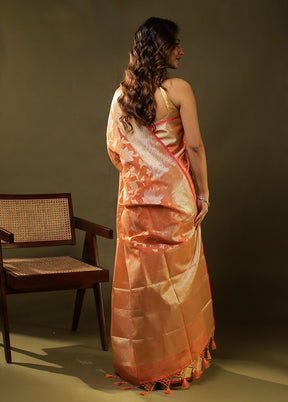 Orange Tissue Silk Saree With Blouse Piece