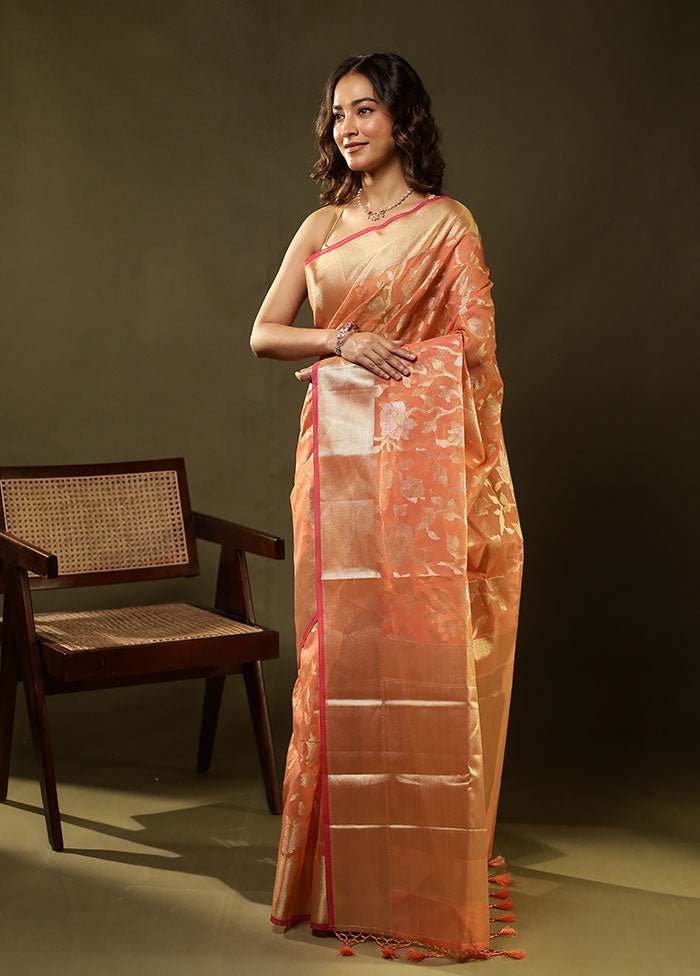 Orange Tissue Silk Saree With Blouse Piece