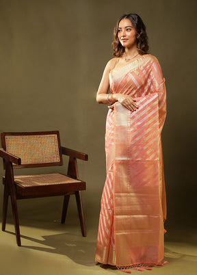 Pink Tissue Silk Saree With Blouse Piece