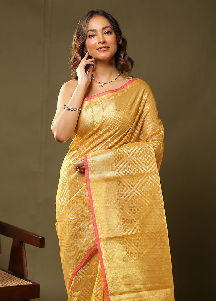Yellow Tissue Silk Saree With Blouse Piece