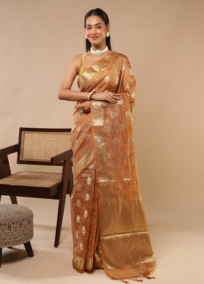 Brown Tissue Silk Saree With Blouse Piece