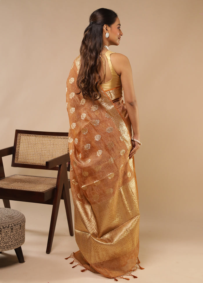 Brown Tissue Silk Saree With Blouse Piece
