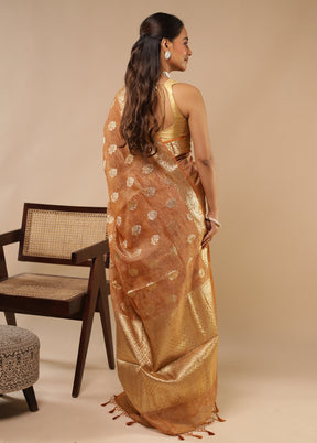 Brown Tissue Silk Saree With Blouse Piece