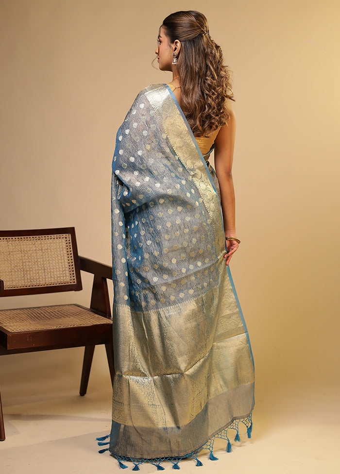 Blue Tissue Silk Saree With Blouse Piece