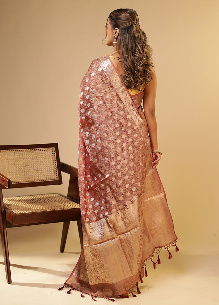 Maroon Tissue Silk Saree With Blouse Piece