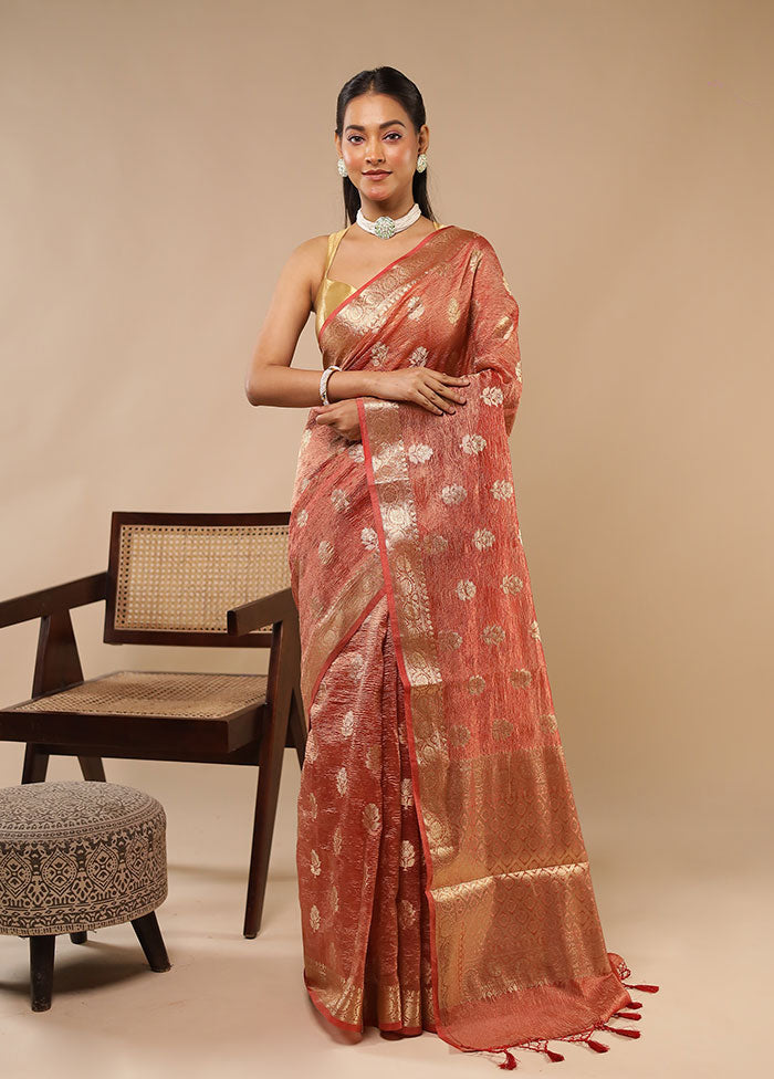 Rust Tissue Silk Saree With Blouse Piece