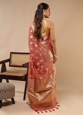 Rust Tissue Silk Saree With Blouse Piece