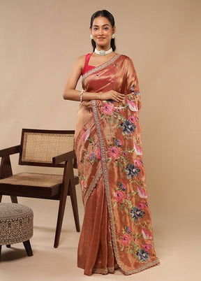 Rust Tissue Silk Saree With Blouse Piece