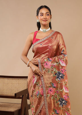 Rust Tissue Silk Saree With Blouse Piece