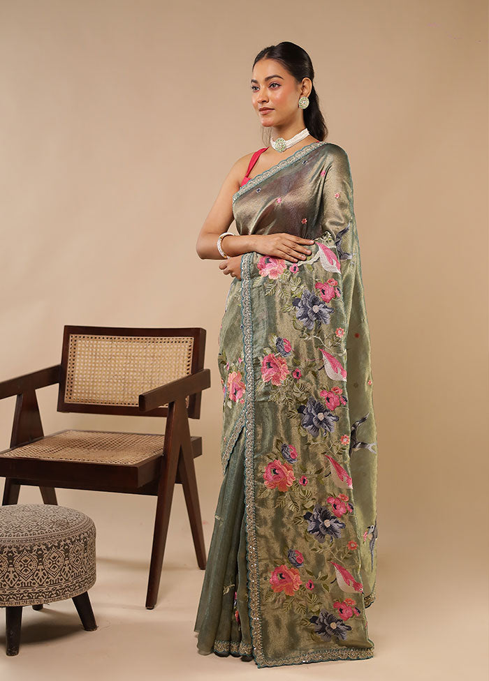 Multicolor Tissue Silk Saree With Blouse Piece