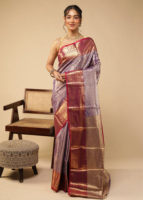 Blue Kanjivaram Silk Saree With Blouse Piece