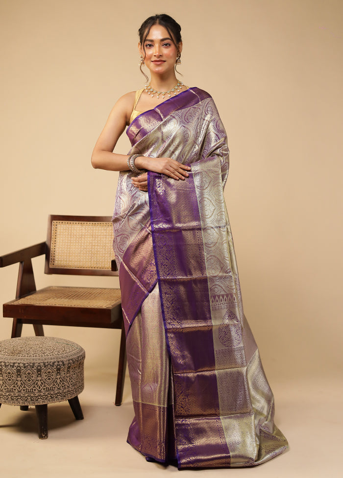 Blue Kanjivaram Silk Saree With Blouse Piece