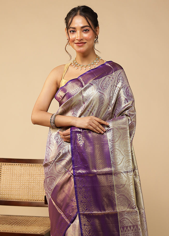 Blue Kanjivaram Silk Saree With Blouse Piece