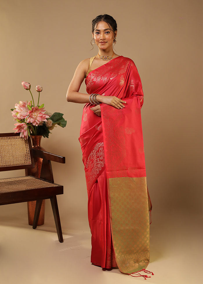 Pink Kanjivaram Silk Saree With Blouse Piece