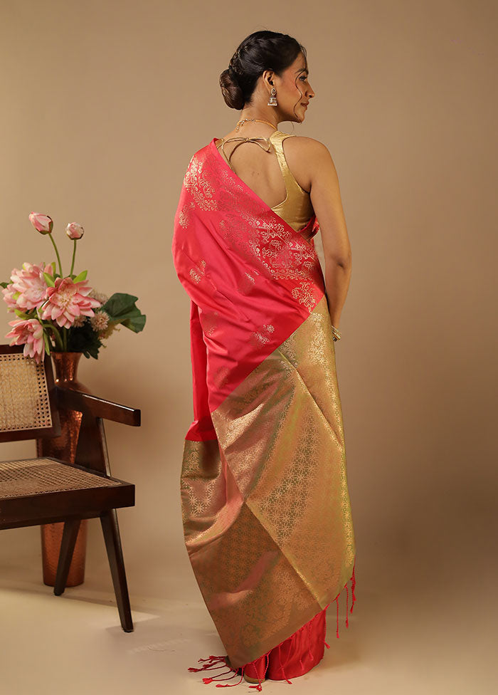 Pink Kanjivaram Silk Saree With Blouse Piece