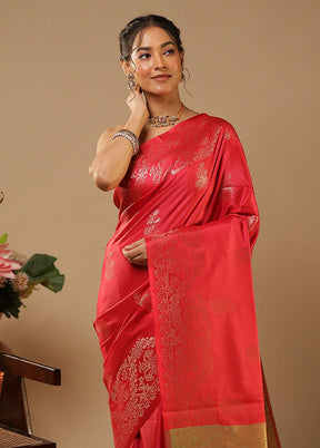 Pink Kanjivaram Silk Saree With Blouse Piece
