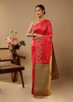 Pink Kanjivaram Silk Saree With Blouse Piece