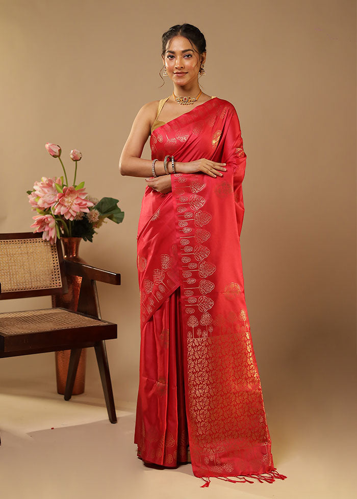 Pink Kanjivaram Silk Saree With Blouse Piece