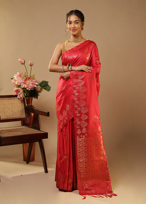 Pink Kanjivaram Silk Saree With Blouse Piece