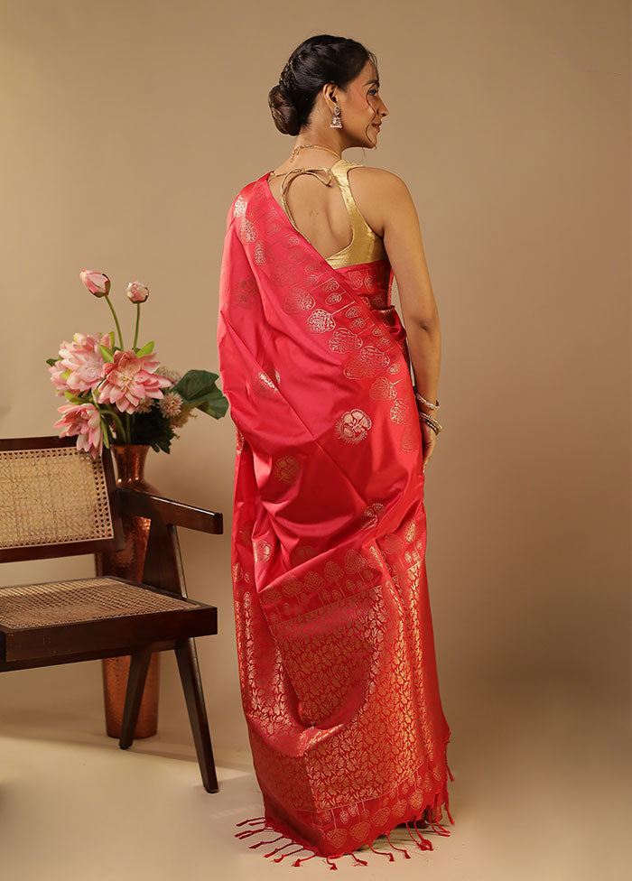 Pink Kanjivaram Silk Saree With Blouse Piece