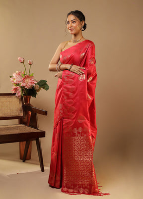 Pink Kanjivaram Silk Saree With Blouse Piece