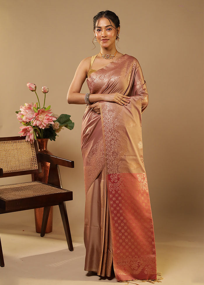 Pink Kanjivaram Silk Saree With Blouse Piece