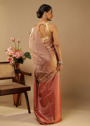 Pink Kanjivaram Silk Saree With Blouse Piece