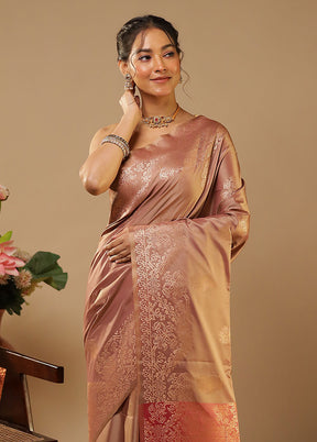 Pink Kanjivaram Silk Saree With Blouse Piece
