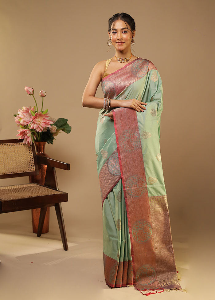 Green Kanjivaram Silk Saree With Blouse Piece