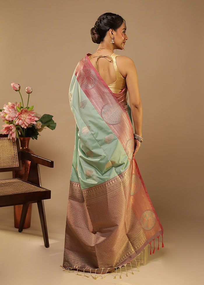 Green Kanjivaram Silk Saree With Blouse Piece