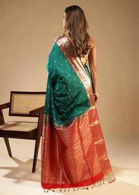 Green Kanjivaram Silk Saree With Blouse Piece