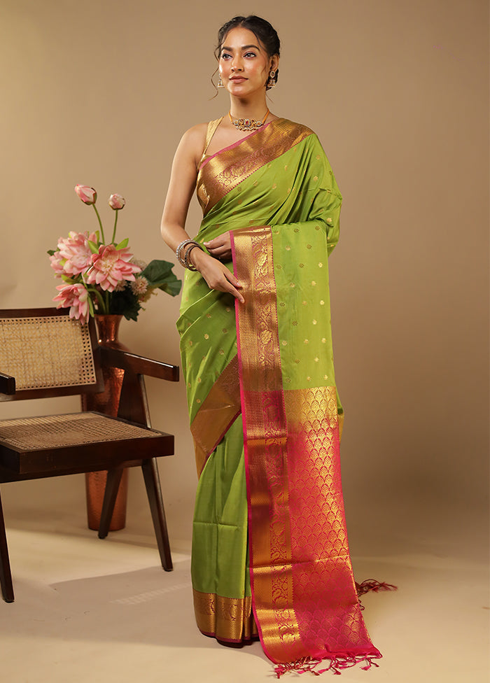 Green Kanjivaram Silk Saree With Blouse Piece
