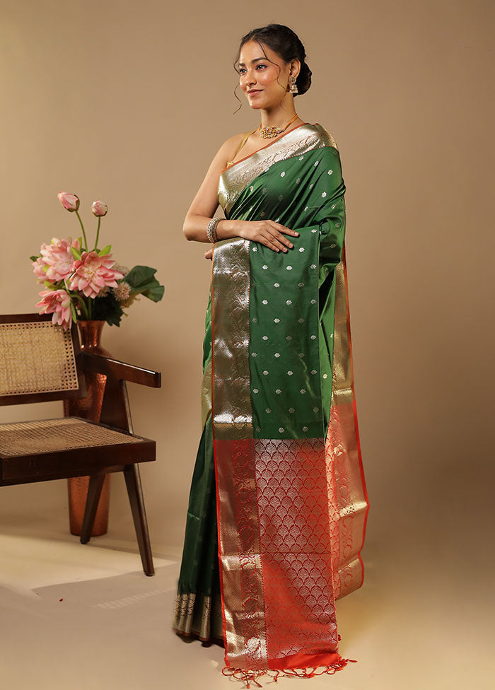Green Kanjivaram Silk Saree With Blouse Piece