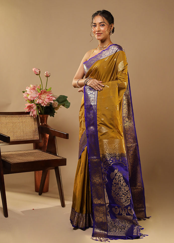 Yellow Kanjivaram Silk Saree With Blouse Piece