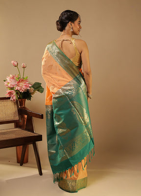Peach Kanjivaram Silk Saree With Blouse Piece