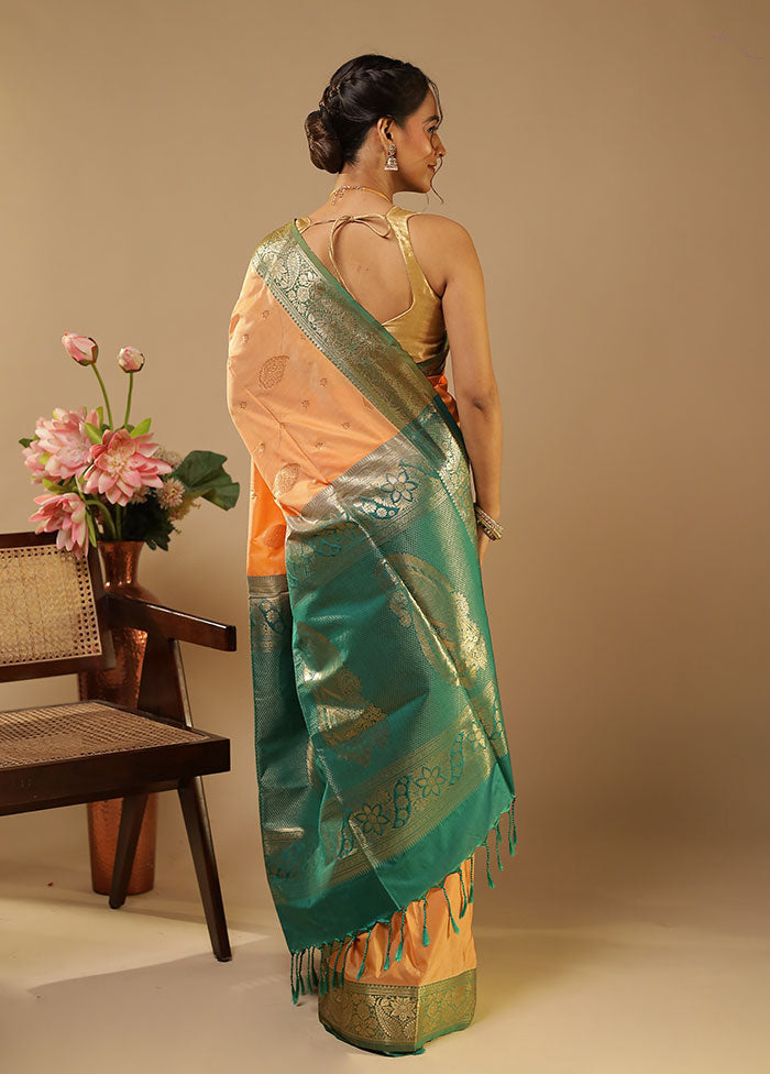 Peach Kanjivaram Silk Saree With Blouse Piece