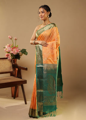 Peach Kanjivaram Silk Saree With Blouse Piece