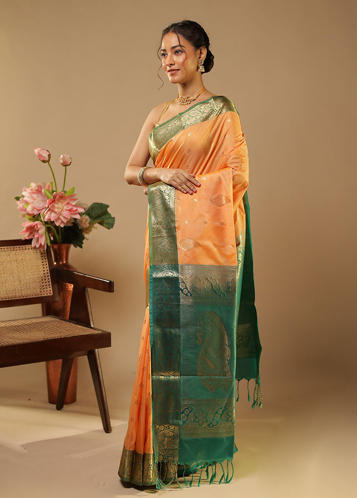 Peach Kanjivaram Silk Saree With Blouse Piece