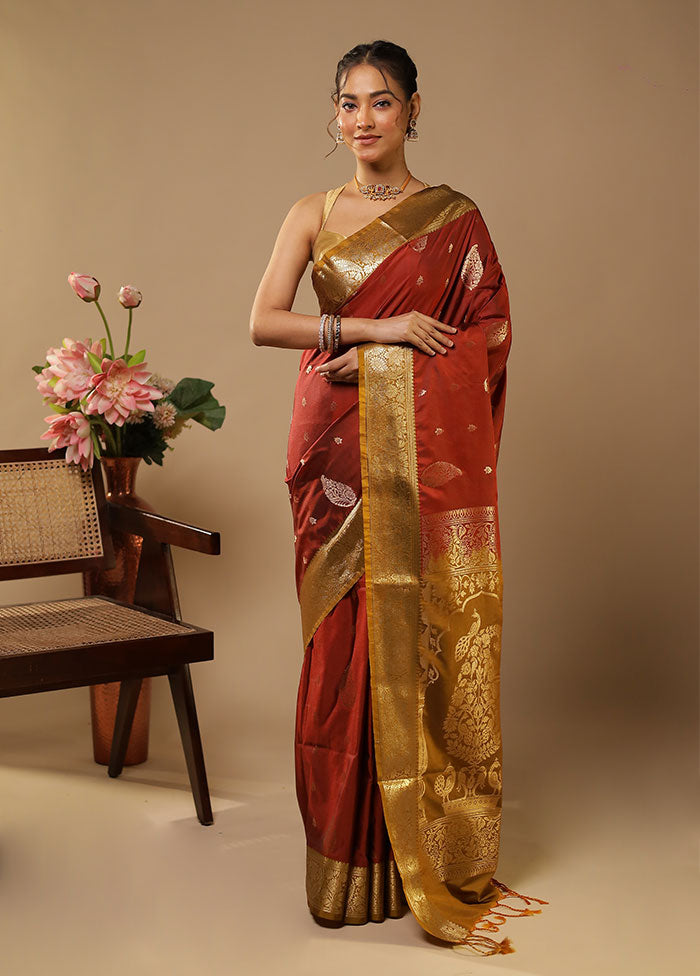 Maroon Kanjivaram Silk Saree With Blouse Piece