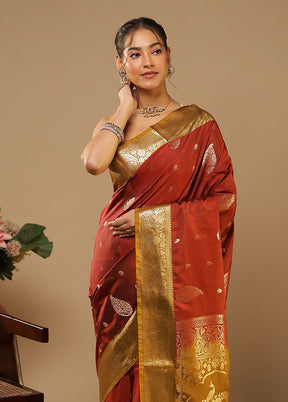 Maroon Kanjivaram Silk Saree With Blouse Piece