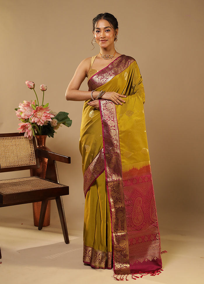 Yellow Kanjivaram Silk Saree With Blouse Piece