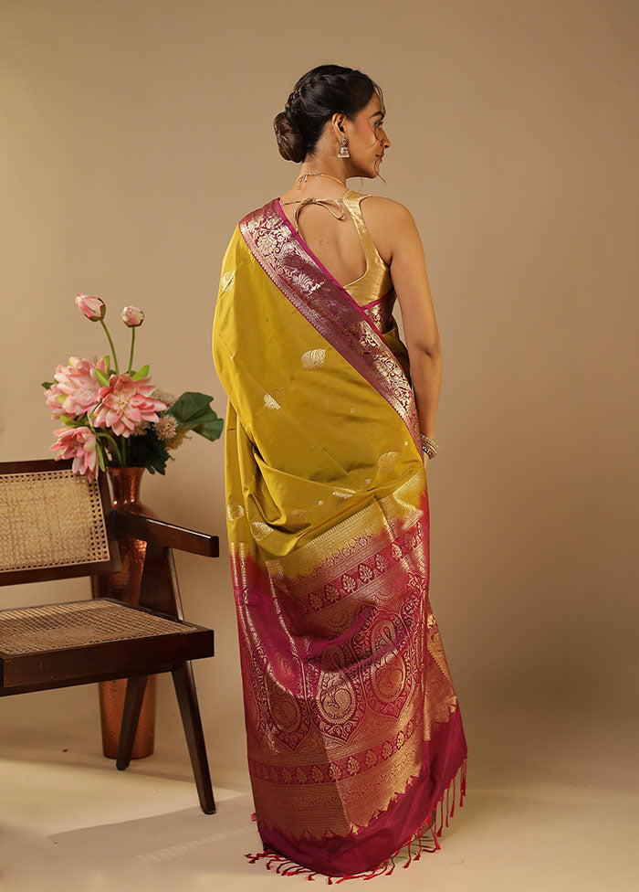 Yellow Kanjivaram Silk Saree With Blouse Piece