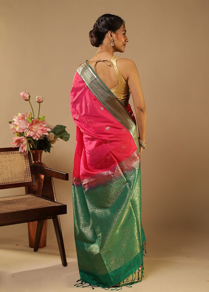 Pink Kanjivaram Silk Saree With Blouse Piece
