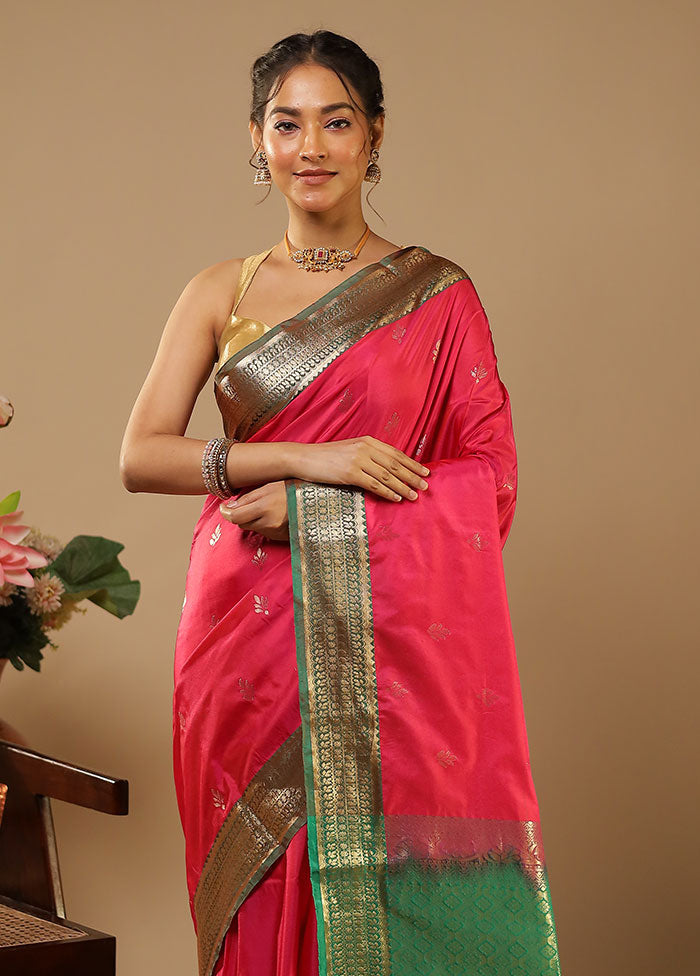 Pink Kanjivaram Silk Saree With Blouse Piece