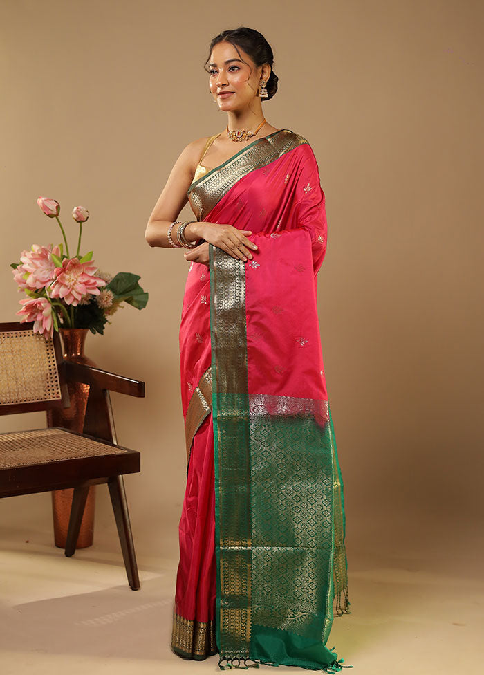 Pink Kanjivaram Silk Saree With Blouse Piece