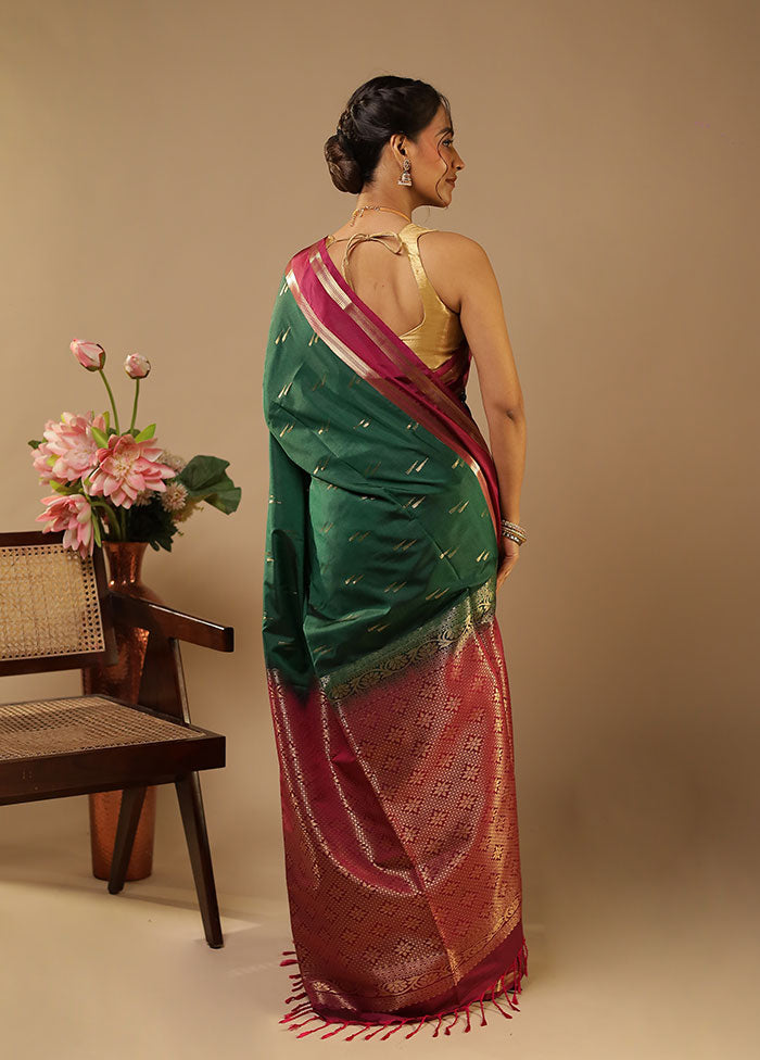 Green Kanjivaram Silk Saree With Blouse Piece