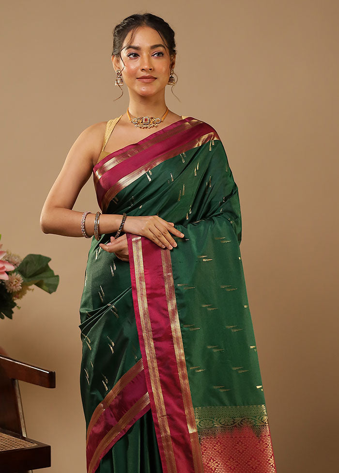 Green Kanjivaram Silk Saree With Blouse Piece